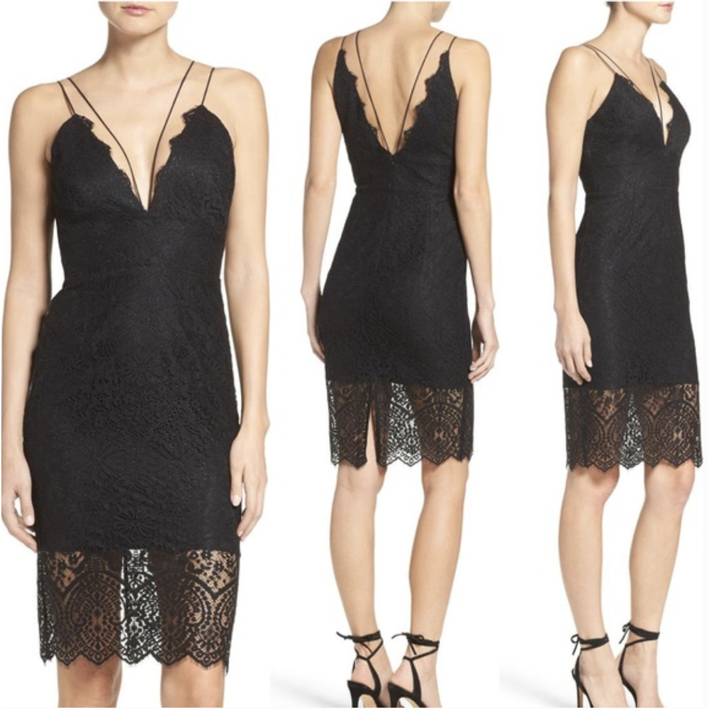 BARDOT Lace Flora Midi Dress in Black 6 S